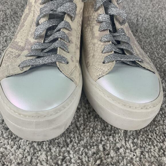 P448 Shoes Womens Size 9.5 Beige Snake Print Silver Toe Glitter Heel Lace Up - Picture 7 of 10